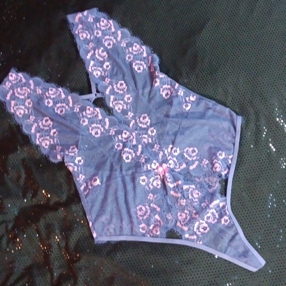Doll Kill Purple & Pink Lace Deep V,  Criss-cross Back Teddy With Cutouts (M-L) - Picture 3 of 15